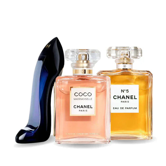Combo de 3 perfumes: GOOD GIRL, COCO MADEMOISELLE y Chanel Nº5 100ml