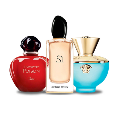 Combo de 3 perfumes: Dior HYPNOTIC POISON, Giorgio Armani SÌ e Versace DYLAN TURQUOISE 100ml