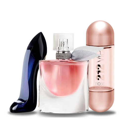 Combo de 3 perfumes: Carolina Herrera GOOD GIRL, Lancôme LA VIE EST BELLE e Carolina Herrera 212 VIP ROSÉ 100ml