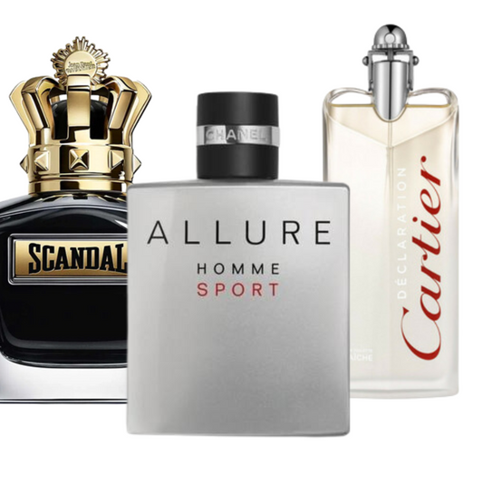 Combo de 3 perfumes:  Allure Homme Sports, Jean Paul Gaultier Scandal, y Cartier Declaration 100ml