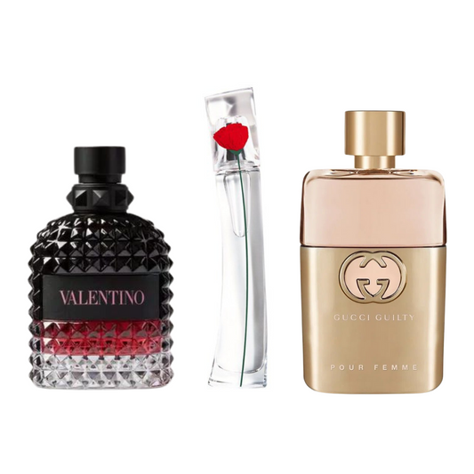 Combo de 3 perfumes: Gucci Guilt, Valentini Intense, y Flower Kenzo 100ml